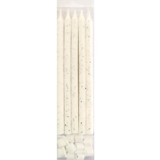 Свечи Белые с блестками с держателями, 10 штук, 12 см