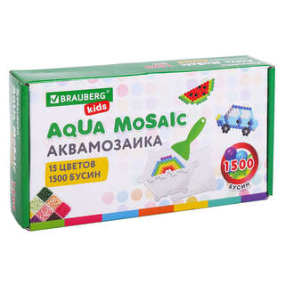 Аквамозаика 15 цветов, 1500 бусин, с трафаретами и инструментами, Brauberg Kids