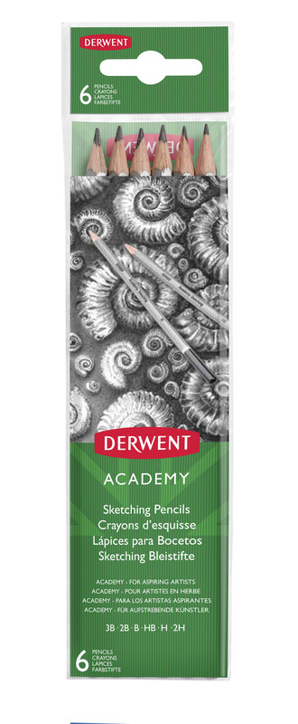 Набор чернографитных карандашей 'Academy Sketching', 6 штук Derwent, цвет серый