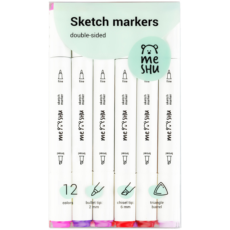 Two sided sketch markers, set of 48, basic colors MESHU