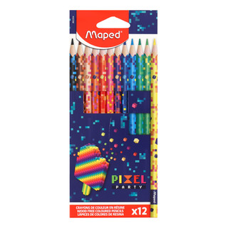 Карандаши цветные 12 цветов, пластик, трехгранный Pixel Party, Maped